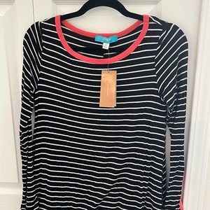 Stripped swing dres from Francesca new with tags size small. Pink trim